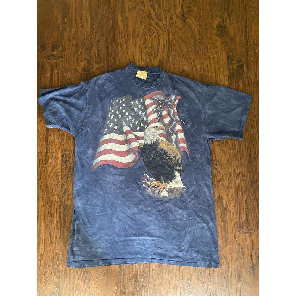 VINTAGE The Mountain American EAGLE USA Flag T-Shirt Men's 3XL XXXL Blue Tie Dye
